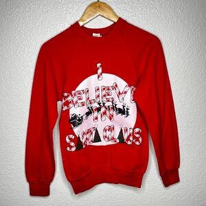 Vintage 1989 Red 'I Believe in Santa Claus' Crewneck Pullover Sweater Sweatshirt
